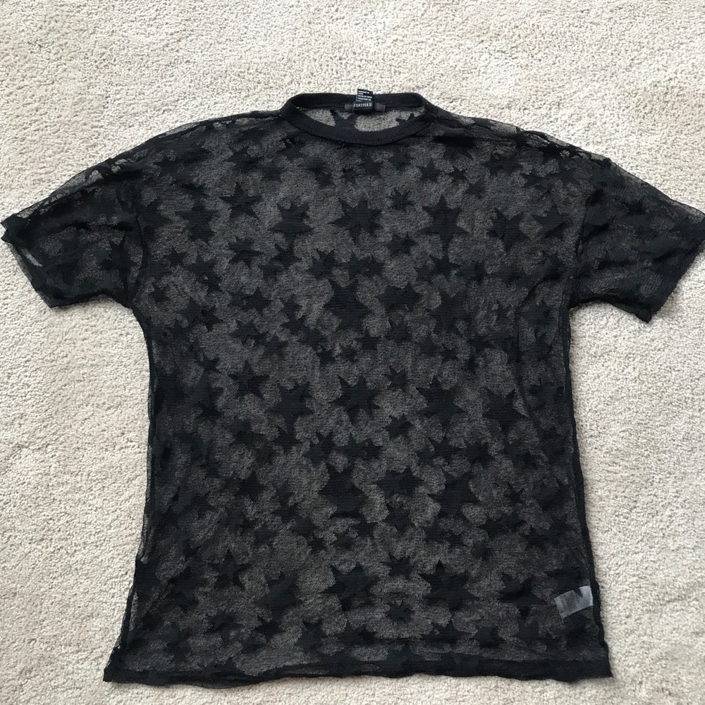 Black mesh star print T-shirt